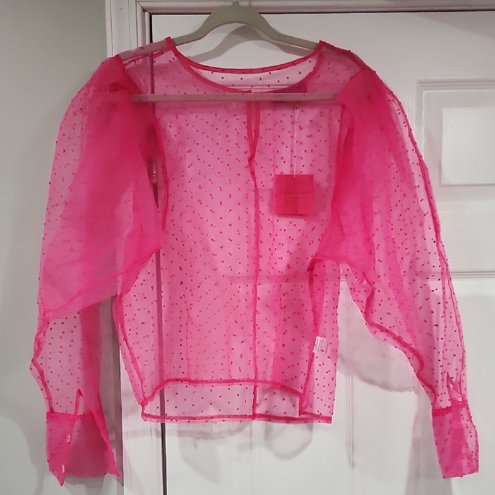 🆕️ House Of Chic, Sheer Pink Polka Dot Blouse